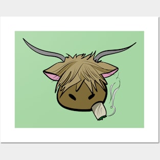 Highland Cow Pot Smoking Cow Posters and Art